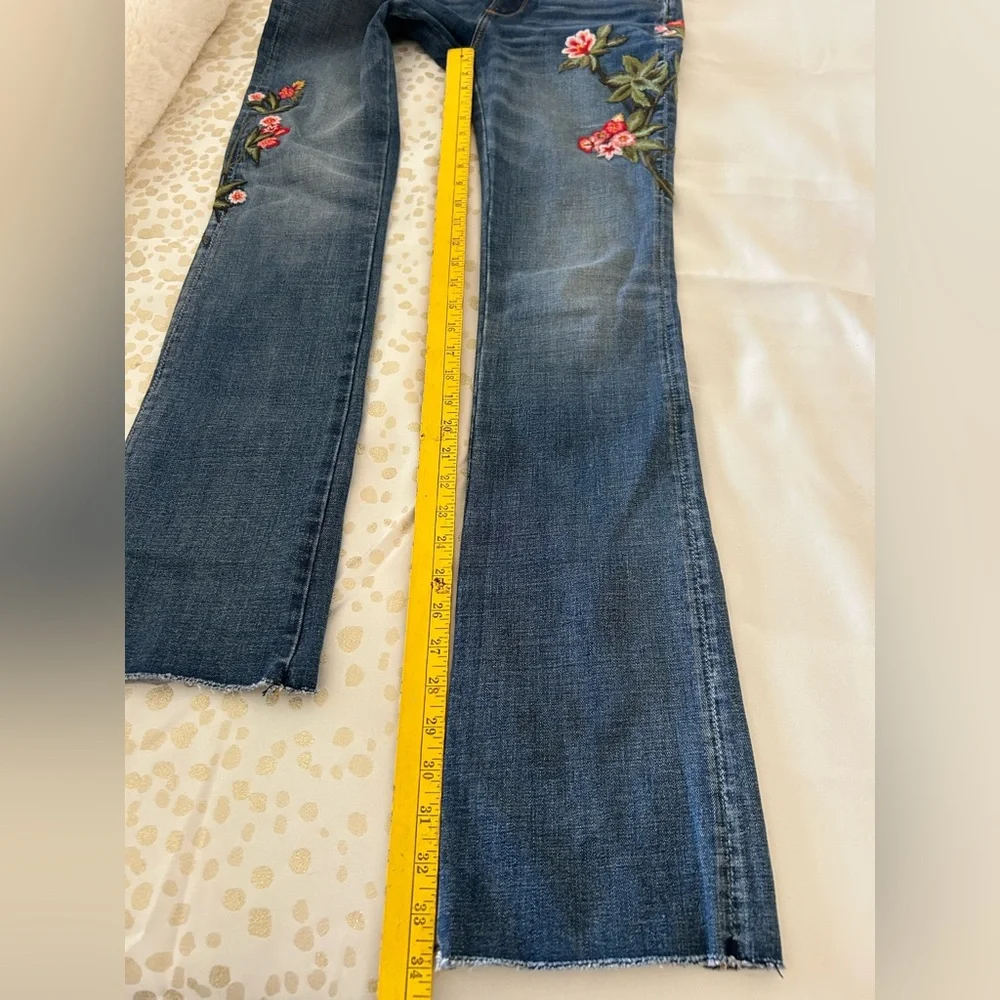 DRIFTWOOD Blue Boot Cut Jeans with Pink Floral Embroidery - Picture 11 of 11